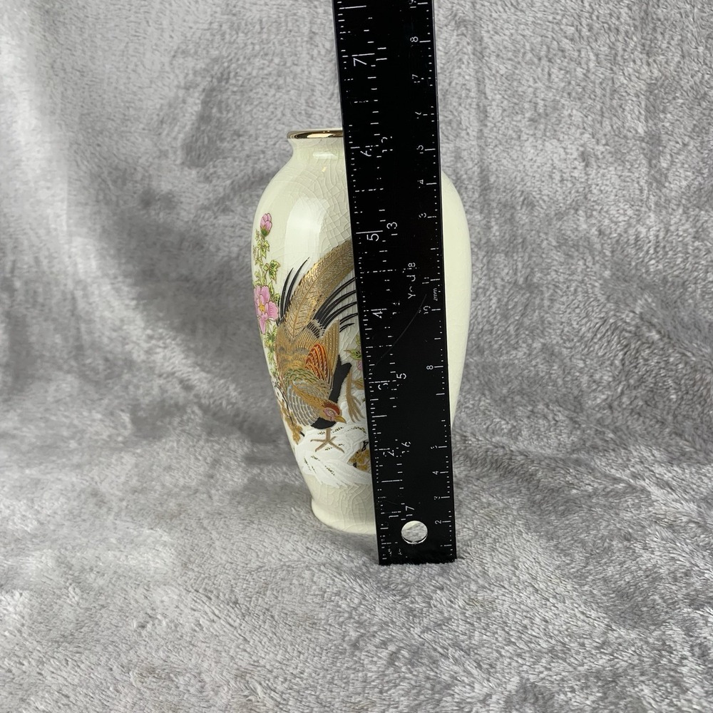 Vintage Vase Handpainted With Gold Leaf Pheasants Made In Japan Crazing - Picture 13 of 14